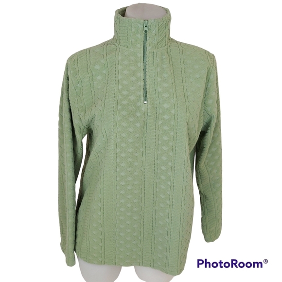 TRADITION Vintage moss green 1/4 zip textured fleece pullover sweater fit M - Picture 1 of 7